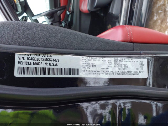 43855942 :رقم المزاد ، 1C4SDJCTXMC574473 vin ، 2021 Dodge Durango R/t Awd مزاد بيع