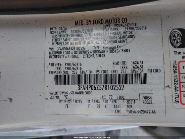 2007 FORD FUSION 3FAHP06Z57R102527 Photo 8