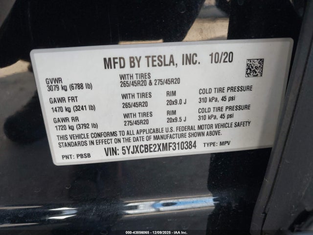 Aukcja sprzedaży 2021 Tesla Model X Long Range Dual Motor All-wheel Drive/long Range Plus Dual Motor All-wheel Drive, vin: 5YJXCBE2XMF310384, numer aukcji: 43856065