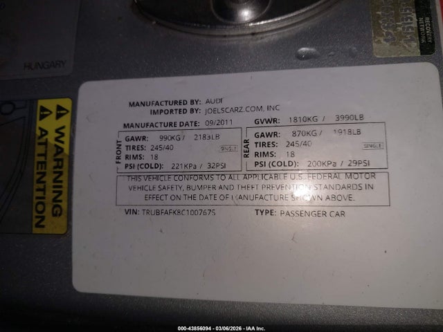 2012 AUDI TT TRUBFAFK8C1007675 Photo 8