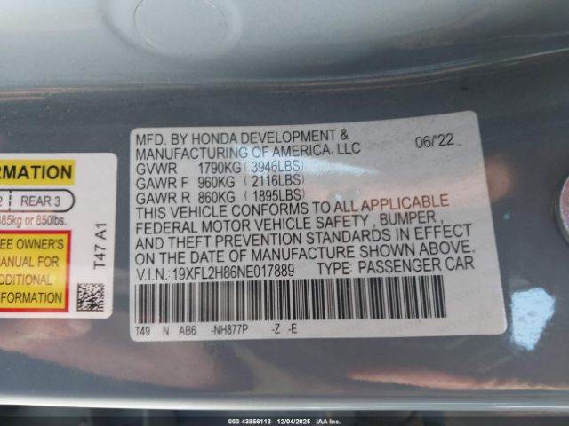 2022 HONDA CIVIC 19XFL2H86NE017889 Photo 8