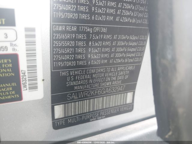 2016 LAND ROVER RANGE ROVER SPORT SALWR2KF6GA632947 Photo 8