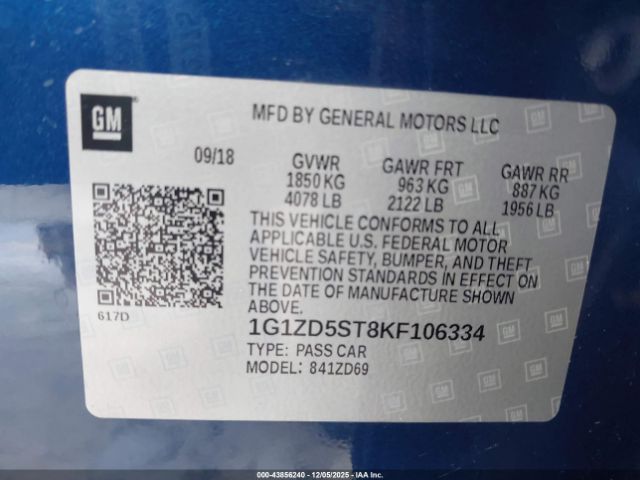 2019 CHEVROLET MALIBU 1G1ZD5ST8KF106334 Photo 8
