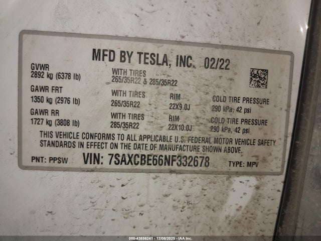 2022 TESLA MODEL X 7SAXCBE66NF332678 Photo 8