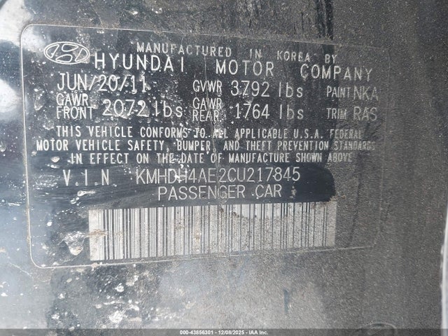 Продажа на аукционе авто 2012 Hyundai Elantra Gls (ulsan Plant), vin: KMHDH4AE2CU217845, номер лота: 43856301