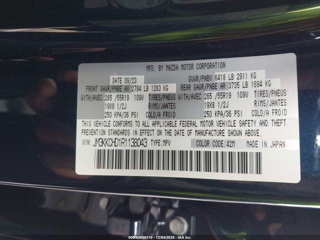 Aukcja sprzedaży 2024 Mazda Cx-90 3.3 Turbo Preferred Plus, vin: JM3KKCHD1R1138043, numer aukcji: 43856310