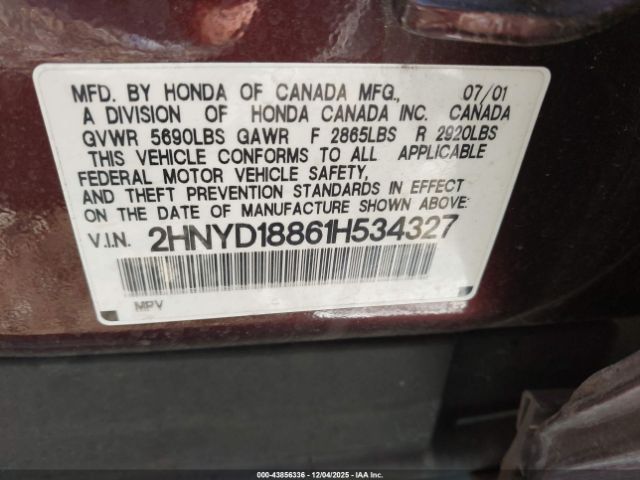 2001 ACURA MDX 2HNYD18861H534327 Photo 8