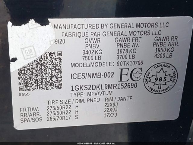 2021 GMC YUKON 1GKS2DKL9MR152690 Photo 8