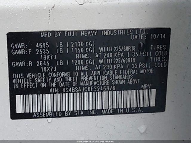 2015 SUBARU OUTBACK 4S4BSAJC8F3246878 Photo 8