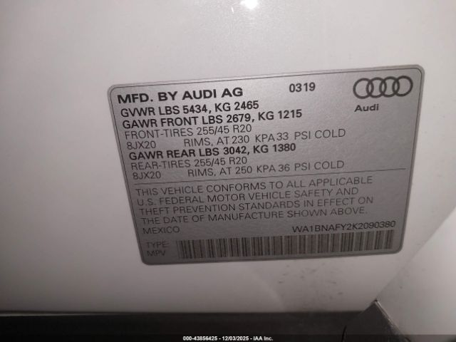 2019 AUDI Q5 WA1BNAFY2K2090380 Photo 8
