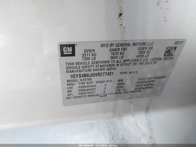 2017 CADILLAC ESCALADE 1GYS4BKJ6HR277431 Photo 8