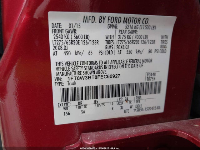 1FT8W3BT8FEC60927 Ford F-350 Lariat