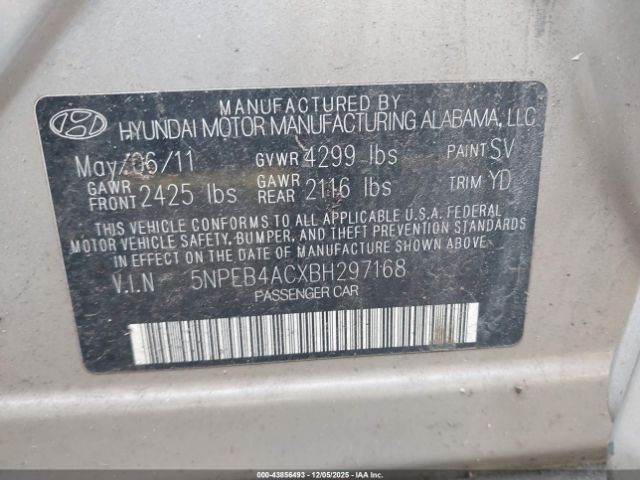 2011 HYUNDAI SONATA 5NPEB4ACXBH297168 Photo 8