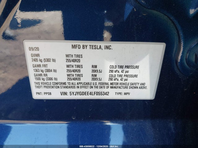2020 TESLA MODEL Y 5YJYGDEE4LF055342 Photo 8