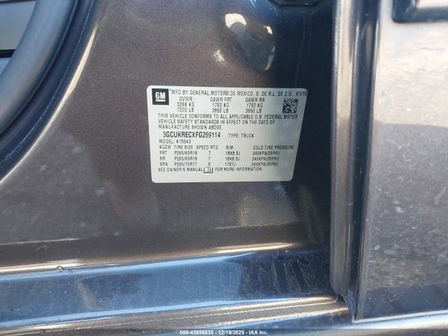 3GCUKRECXFG269114 Chevrolet Silverado 1500 2lt