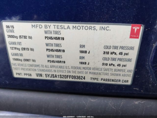 2015 TESLA MODEL S 5YJSA1S20FF093624 Photo 8