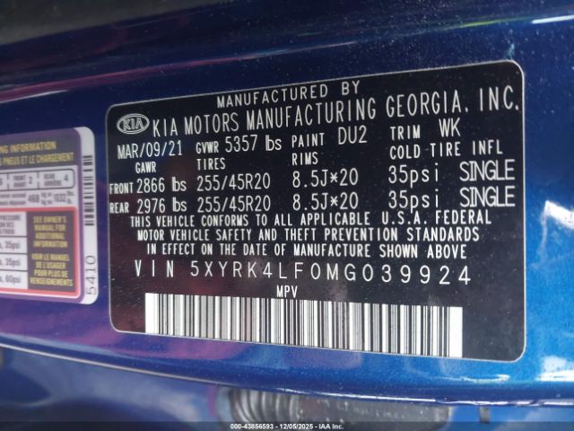 2021 KIA SORENTO 5XYRK4LF0MG039924 Photo 8
