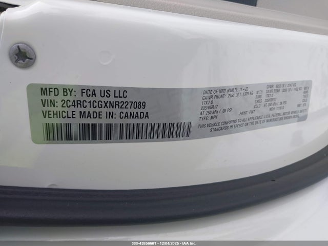 Продаж на аукціоні авто 2022 Chrysler Voyager Lx, vin: 2C4RC1CGXNR227089, номер лоту: 43856601