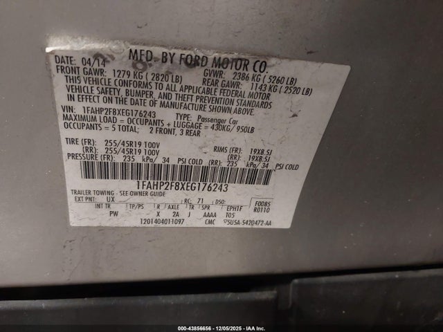 Продаж на аукціоні авто 2014 Ford Taurus Limited, vin: 1FAHP2F8XEG176243, номер лоту: 43856656