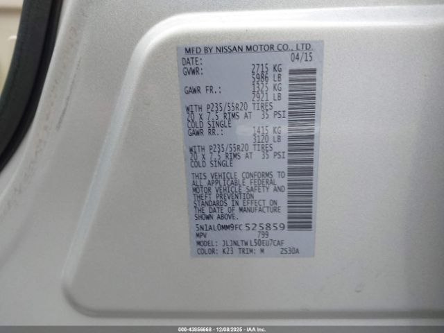 2015 INFINITI QX60 5N1AL0MM9FC525859 Photo 8