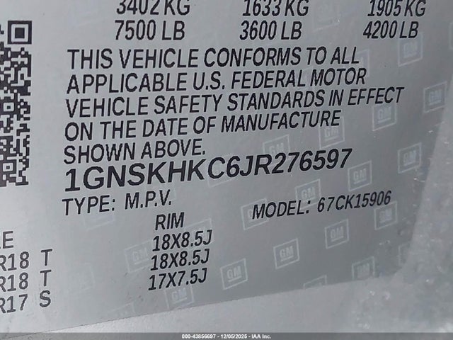 2018 CHEVROLET SUBURBAN 1GNSKHKC6JR276597 Photo 8