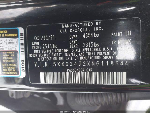 2022 KIA K5 5XXG24J2XNG118644 Photo 8