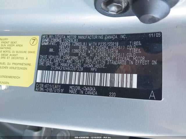 Aukcja sprzedaży 2006 Lexus Rx 330, vin: 2T2HA31U46C097328, numer aukcji: 43856769