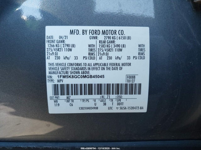 2021 FORD EXPLORER 1FM5K8GC0MGB45045 Photo 8
