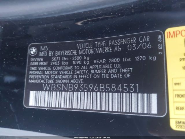 2006 BMW M5 WBSNB93596B584531 Photo 8