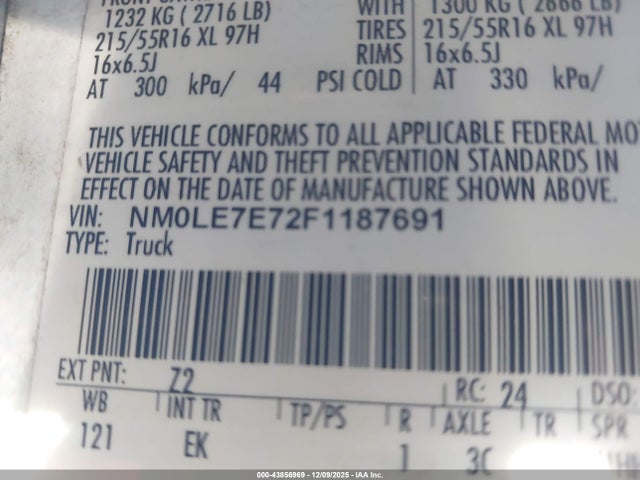 Aukcja sprzedaży 2015 Ford Transit Connect Xl, vin: NM0LE7E72F1187691, numer aukcji: 43856969