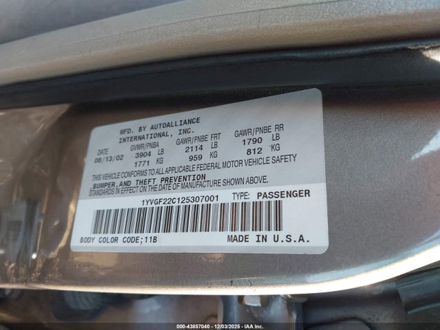 2002 Mazda 626 Lx მანქანა იყიდება აუქციონზე, vin: 1YVGF22C125307001, აუქციონის ნომერი: 43857040