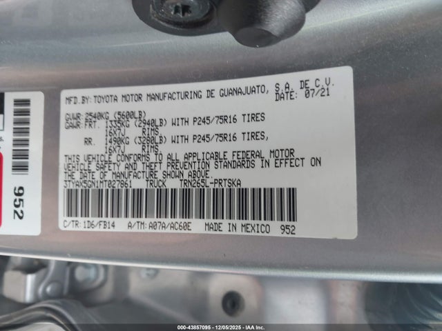 3TYAX5GN1MT027861 Toyota Tacoma Sr