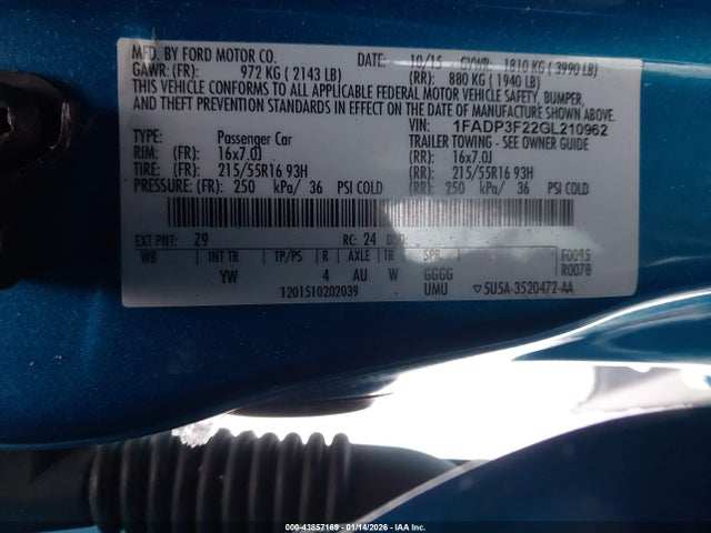 Ford FOCUS SE 2016 1FADP3F22GL210962 Image 14