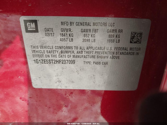 1G1ZE5ST2HF237099 Chevrolet MALIBU 1LT
