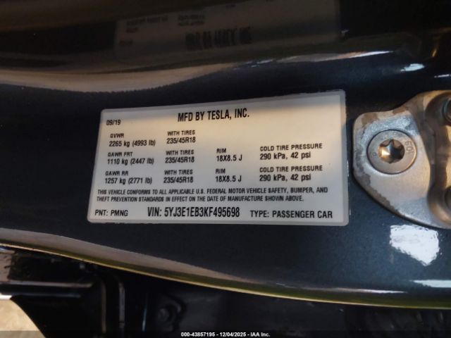 2019 TESLA MODEL 3 5YJ3E1EB3KF495698 Photo 8