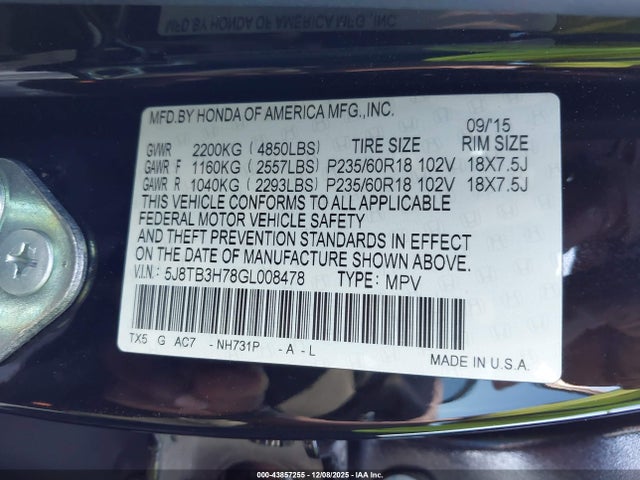 Acura Rdx Advance Package 2016 5J8TB3H78GL008478 Image 9