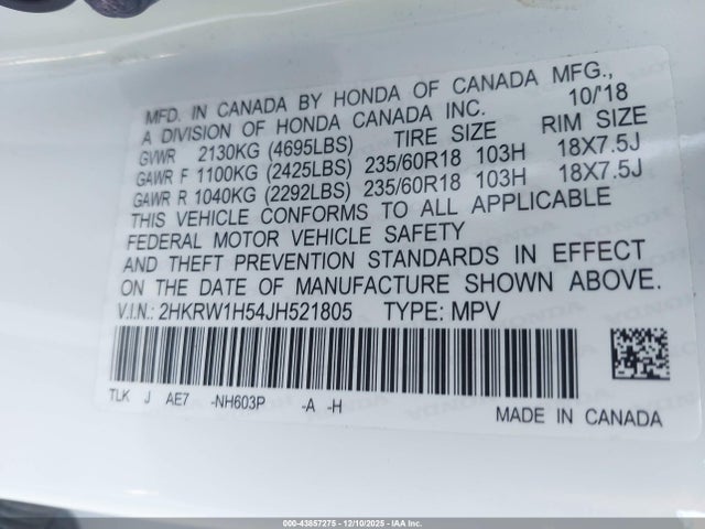 2HKRW1H54JH521805 Honda CR-V EX