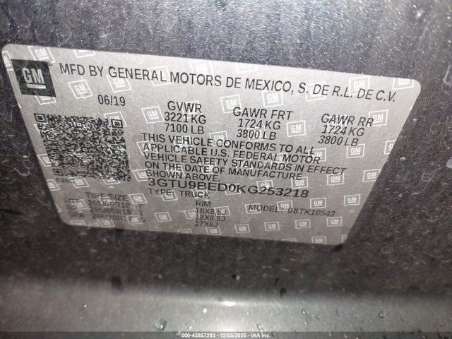 2019 GMC SIERRA 1500 3GTU9BED0KG253218 Photo 8