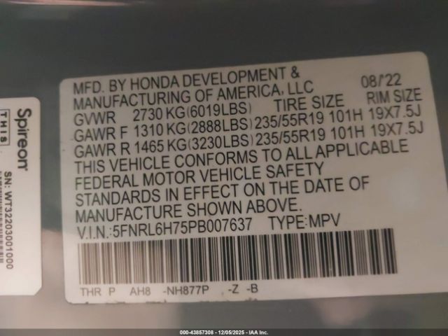 2023 HONDA ODYSSEY 5FNRL6H75PB007637 Photo 8