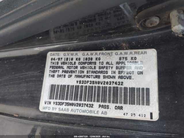Продажа на аукционе авто 1997 Saab 900 Se, vin: YS3DF35N0V2037432, номер лота: 43857320