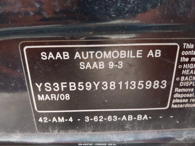 2008 SAAB 9-3 YS3FB59Y381135983 Photo 8
