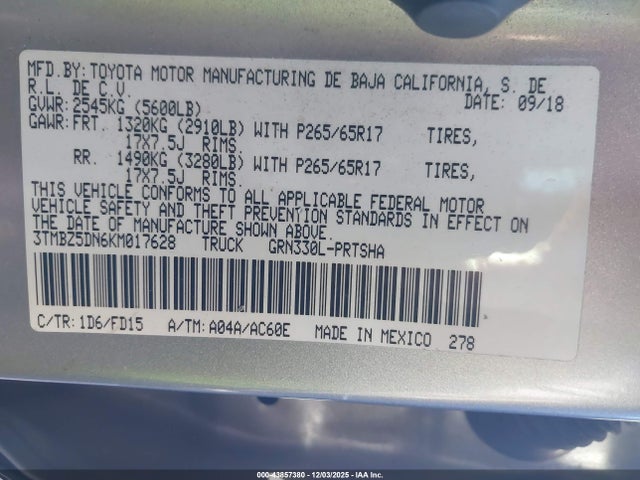 3TMBZ5DN6KM017628 Toyota Tacoma Trd Sport