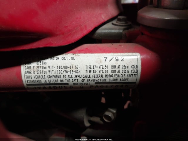 Aukcja sprzedaży 1993 Yamaha Xj600 S, vin: JYA4DUE00PA017645, numer aukcji: 43857413