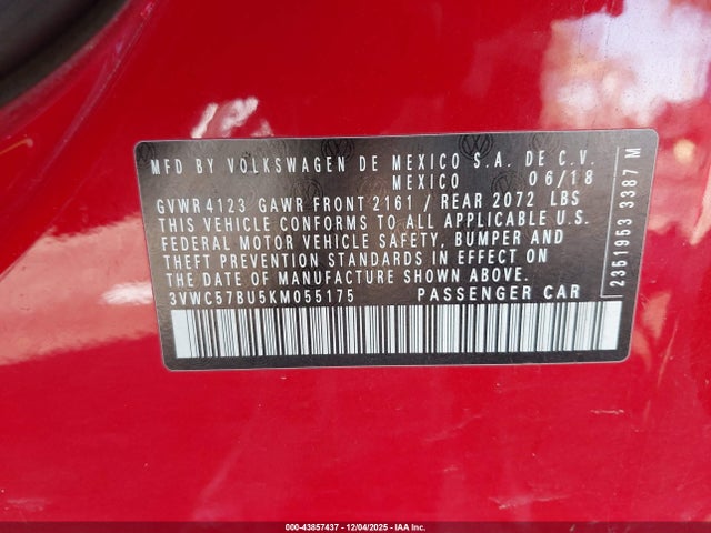 3VWC57BU5KM055175 Volkswagen Jetta 1.4t R-line/1.4t S/1.4t Se