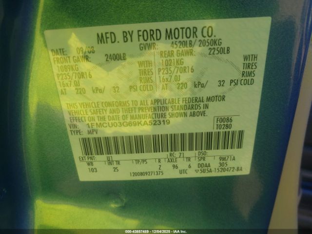 2009 FORD ESCAPE 1FMCU03G69KA52319 Photo 8