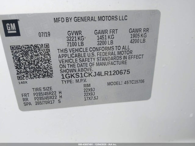 Продаж на аукціоні авто 2020 Gmc Yukon 2wd Denali, vin: 1GKS1CKJ4LR120675, номер лоту: 43857491