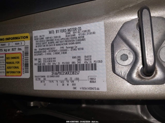 2019 FORD FUSION 3FA6P0CD5KR238357 Photo 8