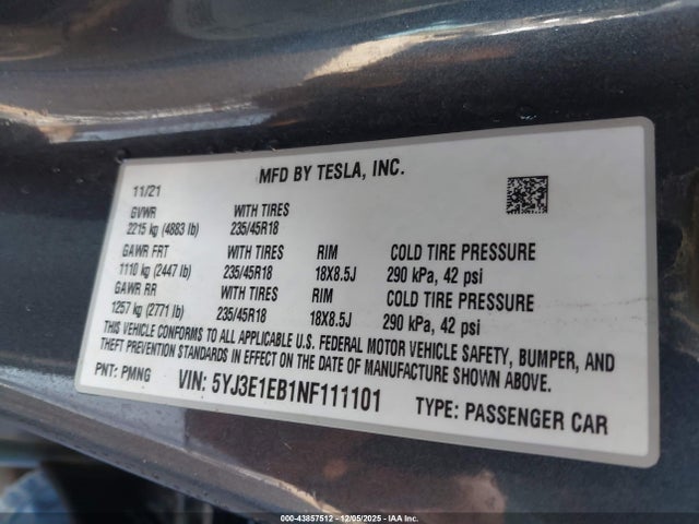 2022 TESLA MODEL 3 5YJ3E1EB1NF111101 Photo 8