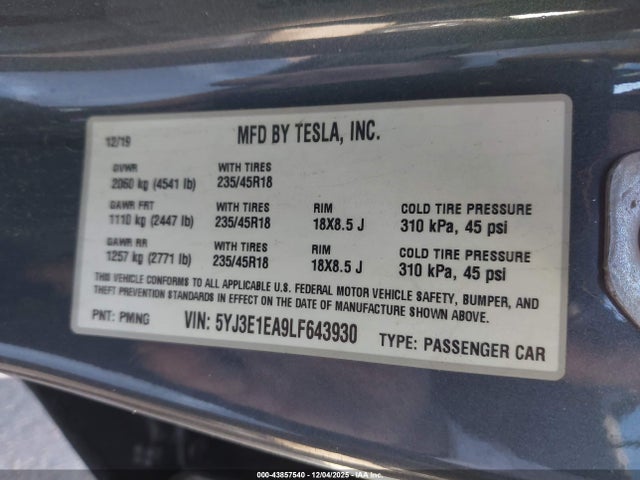 2020 TESLA MODEL 3 5YJ3E1EA9LF643930 Photo 8
