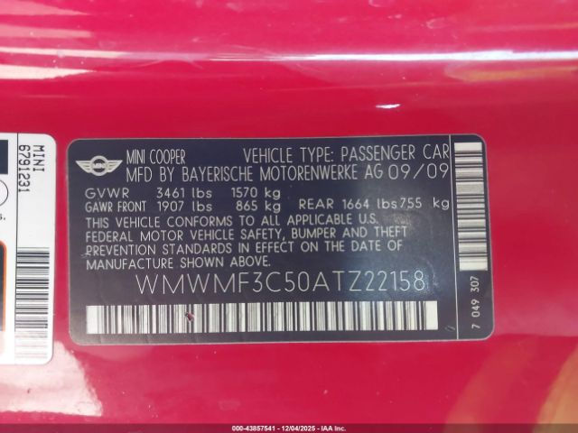 2010 MINI COOPER WMWMF3C50ATZ22158 Photo 8